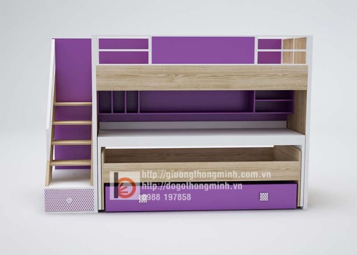 Giường 2 tầng thông minh chất liệu gỗ