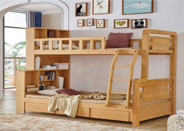 Mẫu giường 2 tầng màu gỗ sang trọng