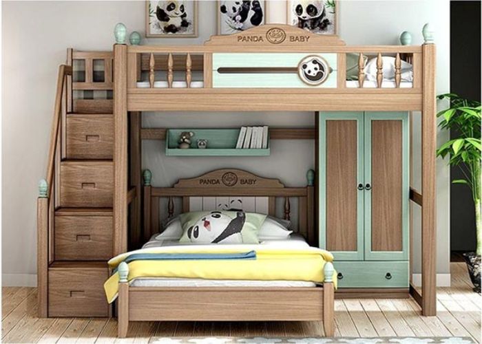 Giường ngủ thông minh bằng gỗ kết hợp tủ quần áo cho bé