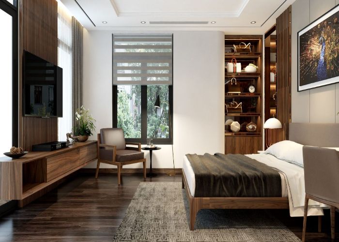 Trang trí phòng ngủ sàn gỗ giúp không gian trở nên ấm cúng hơn