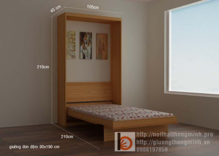 Giường thông minh zip bằng gỗ đơn giản, hiện đại