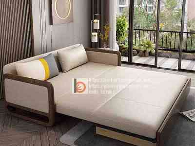 Sofa giường thông minh bọc nỉ viền gỗ1- NVG